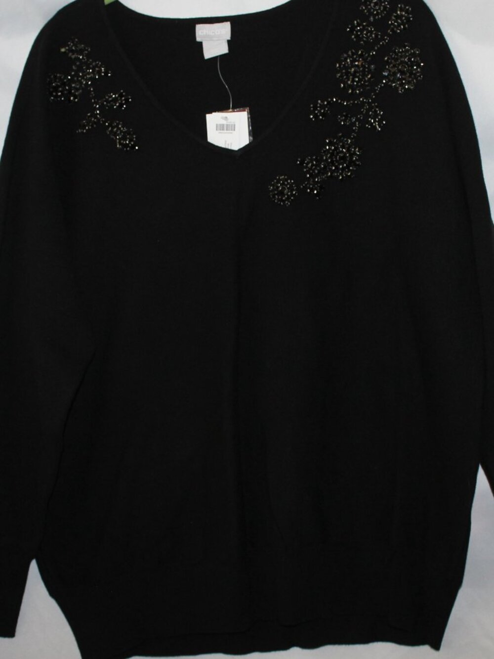 Chico's Floral Embellished Dolman V-Neck Pullover